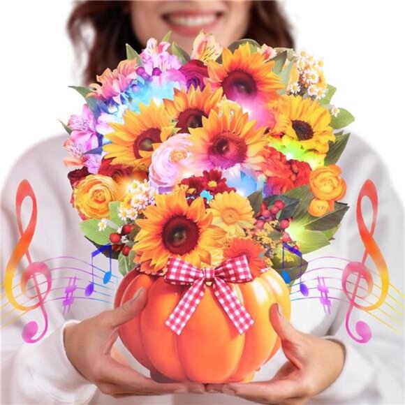 New 3D Pop Up Birthday Cards with Warm LED Light & Cheerful Music, Paper Flower - Picture 1 of 8